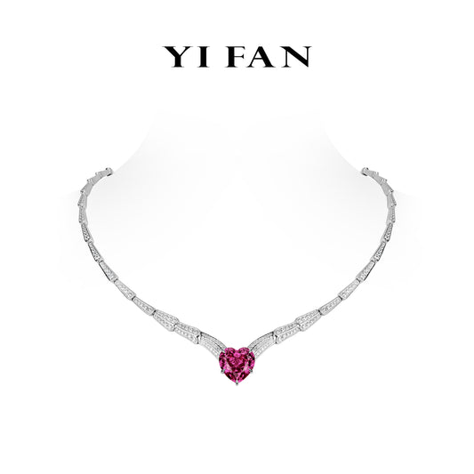 High Jewelry Ruby Color collection: Luxury "Scarlet Flaming Heart" detailed Banquet Necklace