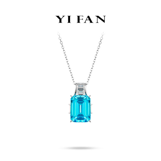 Aquamarine color collection: Modern "Sea Blue Emerald-cut Cube" detailed Pendant/Necklace