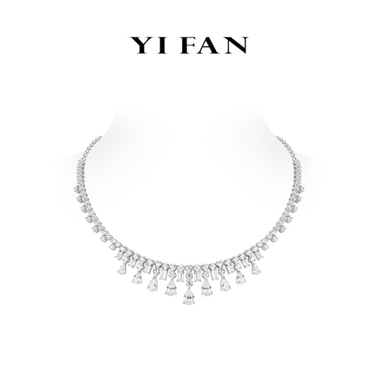 High Jewelry Collection: Luxury "Diamond Cascade Aria Drop" detailed Banquet Gala Necklace