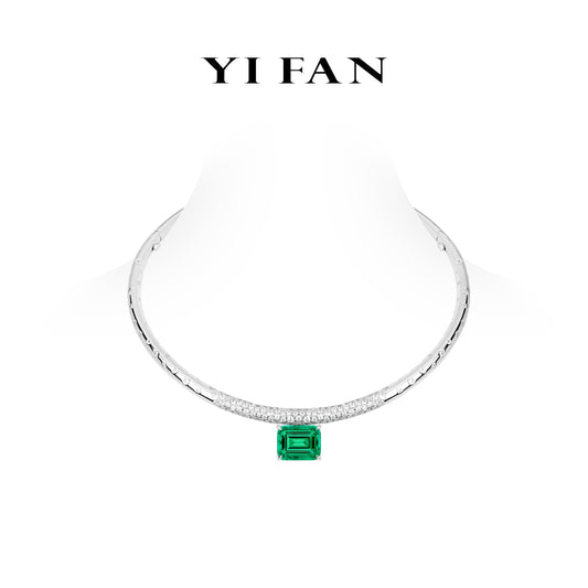 High Jewelry Emerald color collection: Luxury "Emerald-cut Rock in Starry Galaxy" exquisite Choker