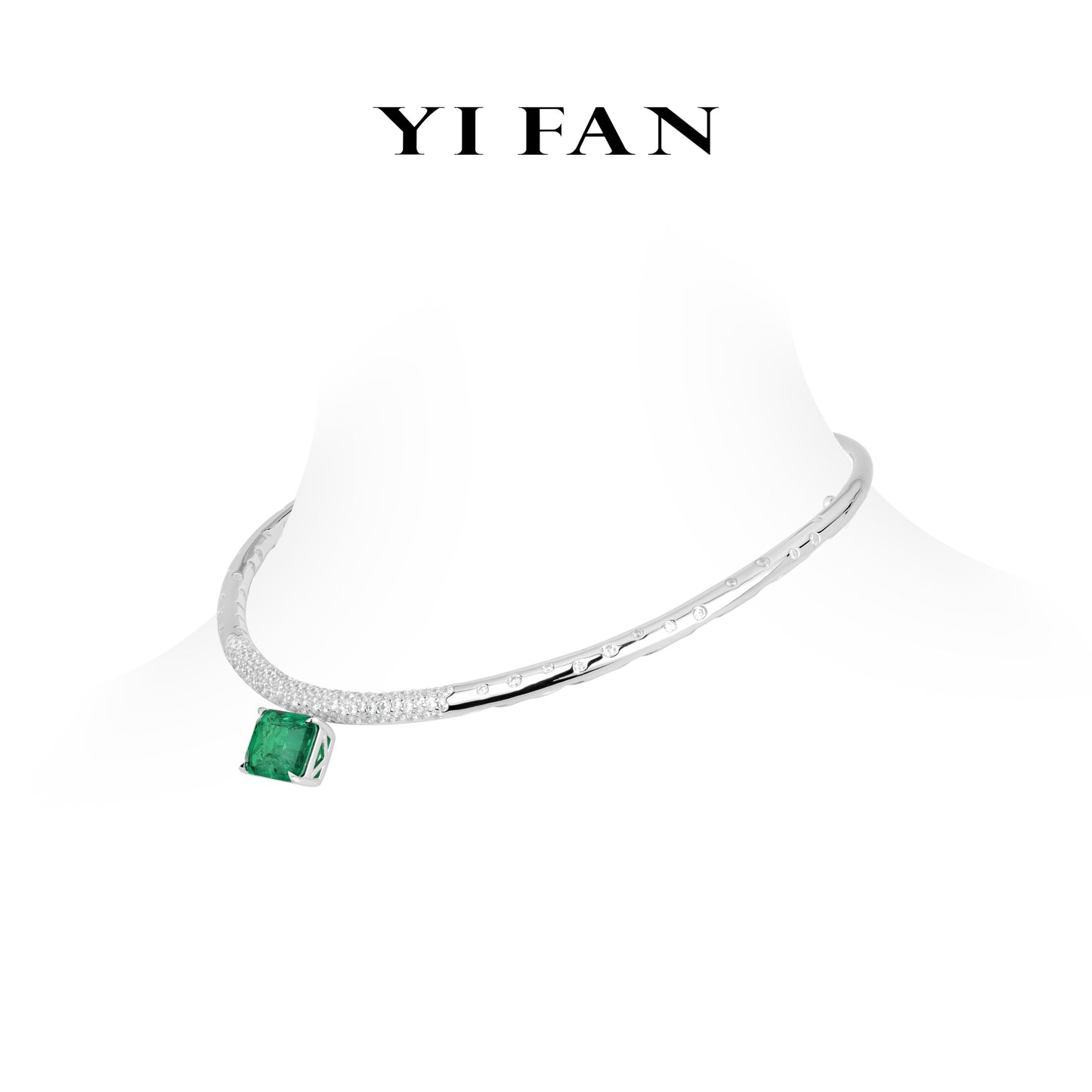High Jewelry Emerald color collection: Luxury "Emerald-cut Rock in Starry Galaxy" exquisite Choker