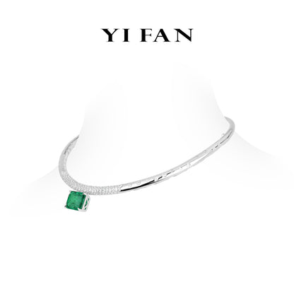 High Jewelry Emerald color collection: Luxury "Emerald-cut Rock in Starry Galaxy" exquisite Choker