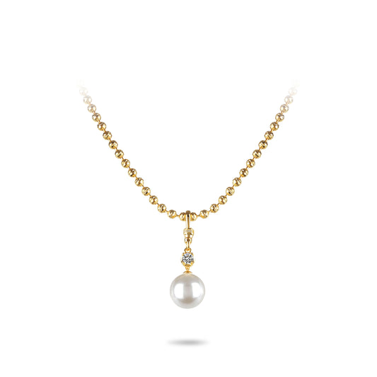 Golden time High Jewelry collection: Modern Handcrafted Golden Beads White Pearl with unique clasp Pendant Necklace (Unisex, multi-fuction)