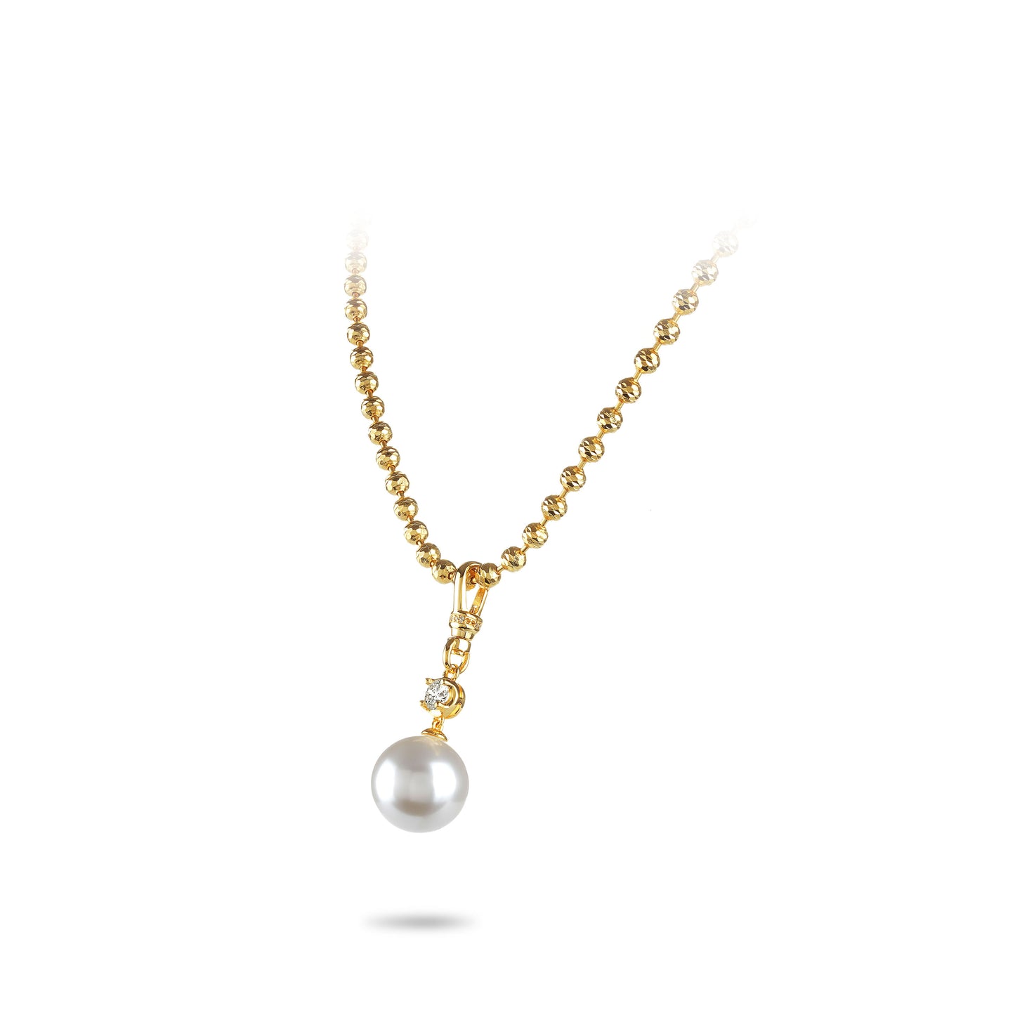 Golden time High Jewelry collection: Modern Handcrafted Golden Beads White Pearl with unique clasp Pendant Necklace (Unisex, multi-fuction)