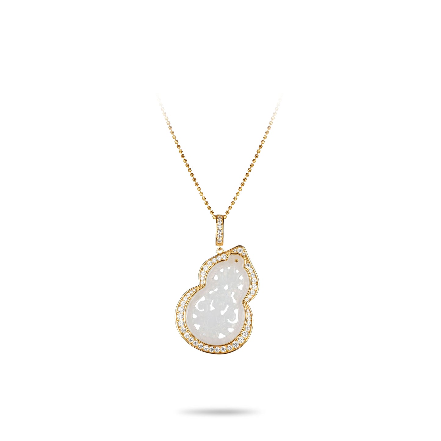 Golden time collection: White Jade Carved Bottle gourd "Hulu" Necklace