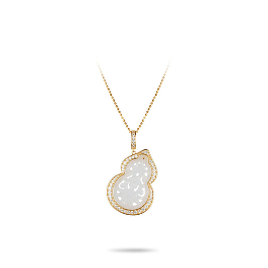 Golden time collection: White Jade Carved Bottle gourd "Hulu" Necklace