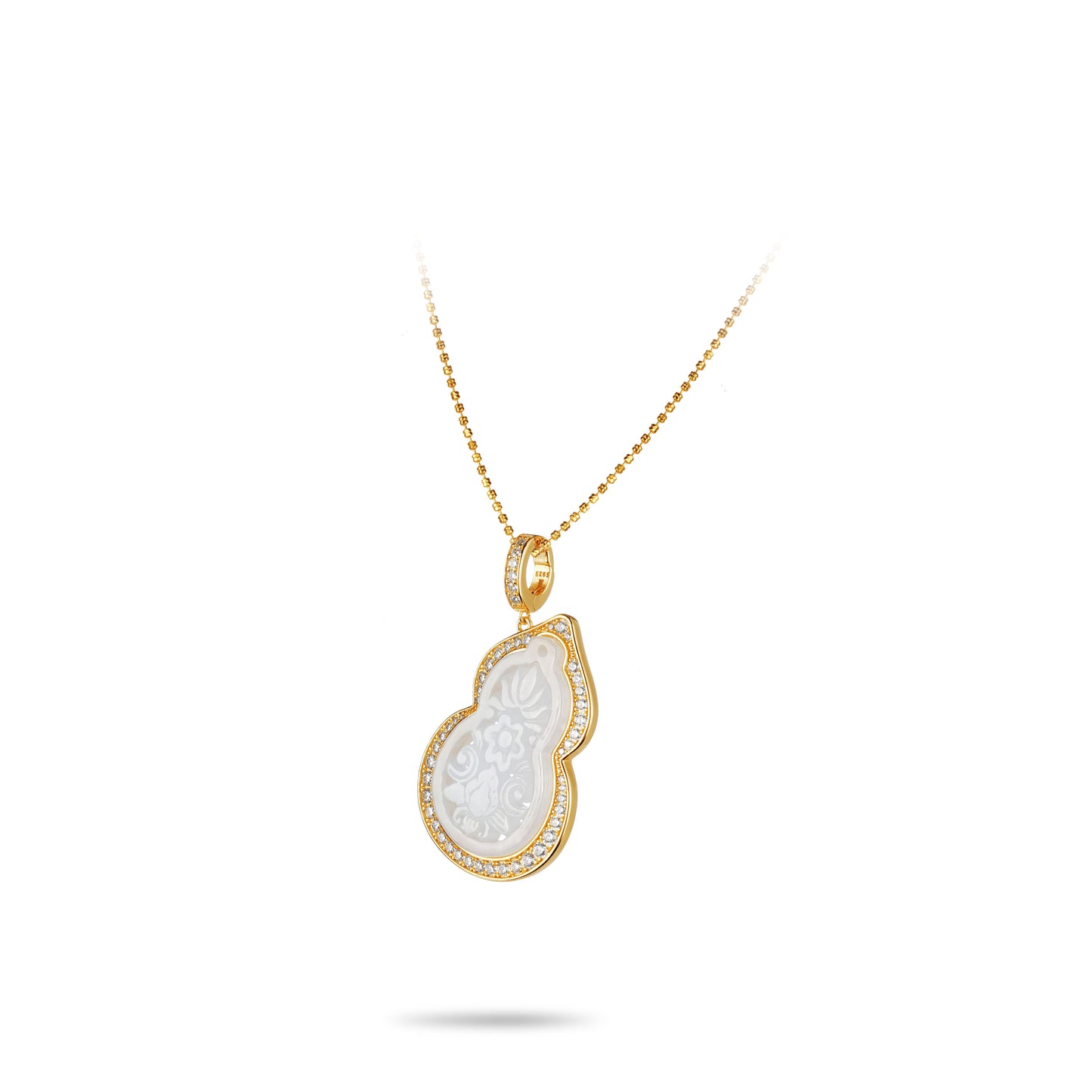 Golden time collection: White Jade Carved Bottle gourd "Hulu" Necklace