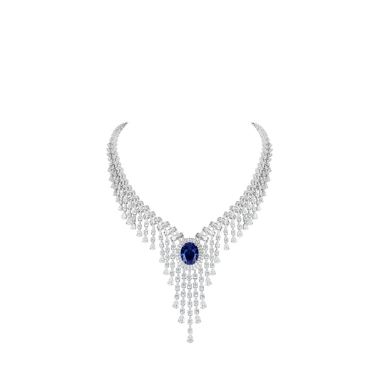 High jewelry collection: Luxury "Blue Pigeon Egg" Tassel Necklace for Banquet