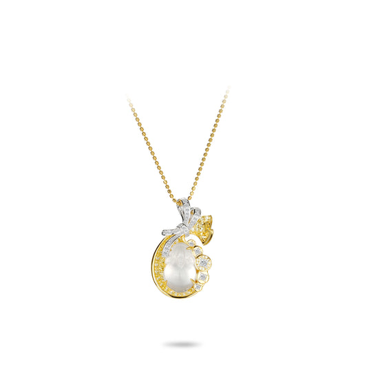 Golden time collection: White Jade PiXiu "The mythical wild animal with Lucky coins” pendant necklace