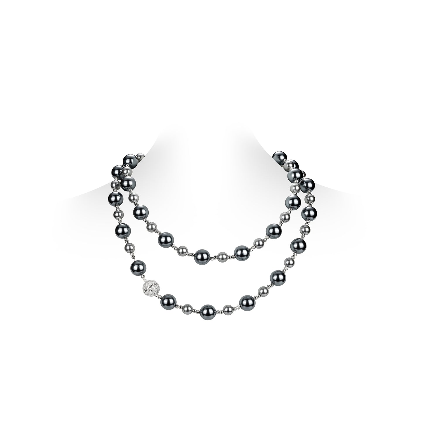 High Jewelry collection: Luxury "Grey Night Pearls" Long Necklace in 2 tones（Only for order）