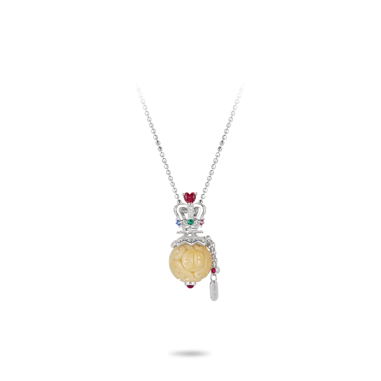 High Jewelry Collection: Yellow hand-carved Jade  detailed "Perfume Bottle Red heart Crown"  Necklace