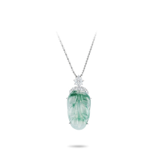 High Jewelry Limited Edition: Premium Green Blossom Jade “Giant Leaf” Pendant Necklace