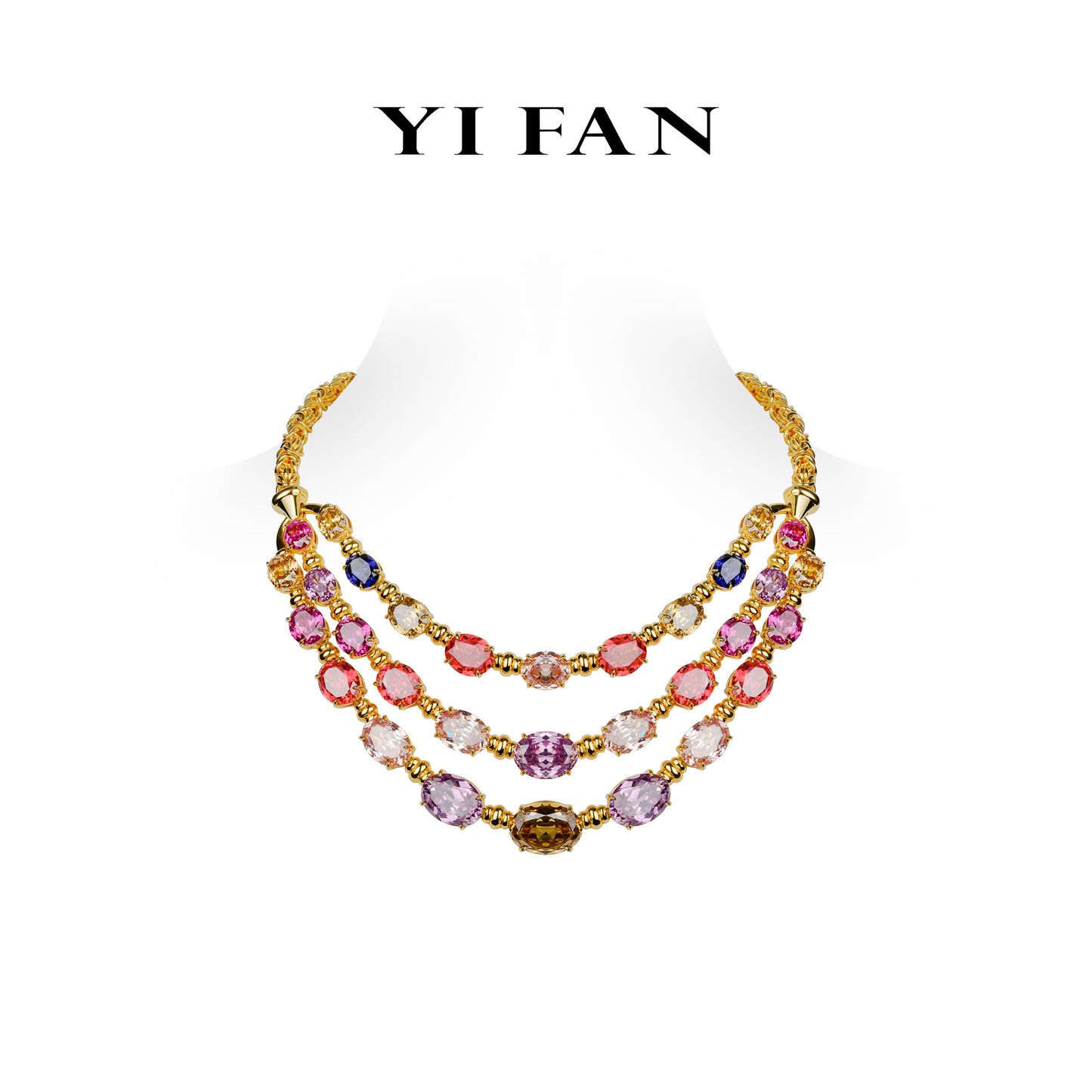 Pre-order High Jewelry Collection: Luxury "Golden Candy Paradise" Three layered Necklace for Red Carpet/Banquet