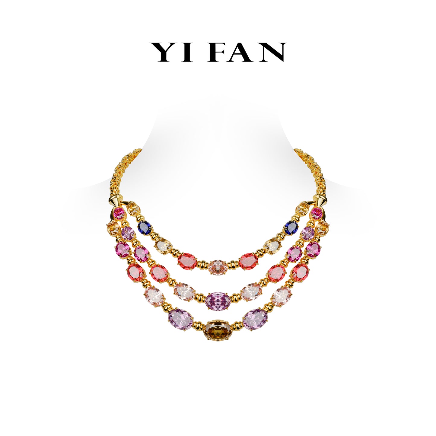 Pre-order High Jewelry Collection: Luxury "Golden Candy Paradise" Three layered Necklace for Red Carpet/Banquet