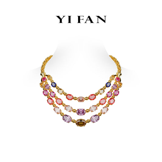 Pre-order High Jewelry Collection: Luxury "Golden Candy Paradise" Three layered Necklace for Red Carpet/Banquet