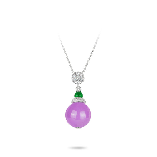 High Jewelry Collection: Vibrant Purple and Green Jade "Artistic Bottle" Necklace with long chain