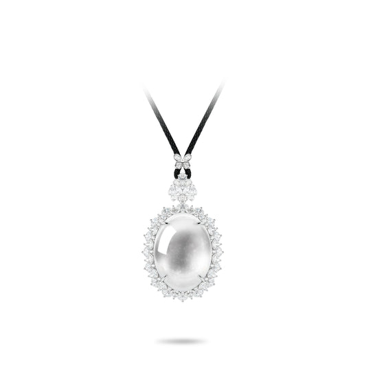 High Jewelry Collection: Premium Icy Jade "Pigeon egg rocks" Huge pendant with unique long black chain