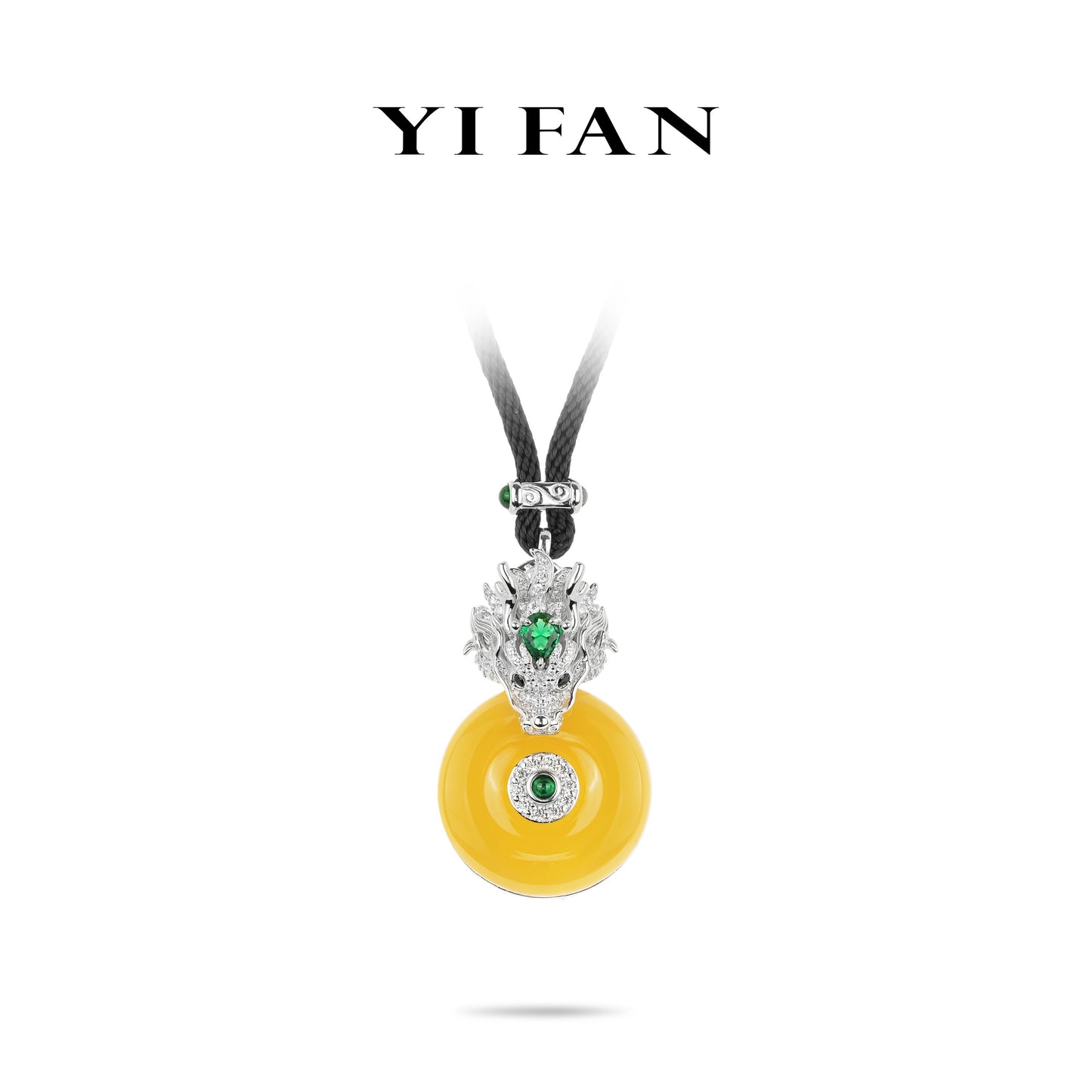 High Jewelry collection: Premium Yellow Jade Amulet "Ping An Kou Dragon" Modern Necklace