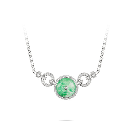 High Jewelry collection: Premium Green Blossom Jade Amulet "Ping An Kou" Modern Necklace