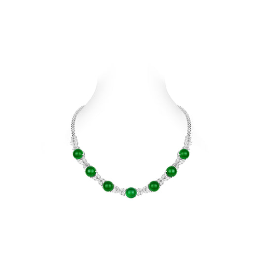 Welfare Exclusive: Modern Green jade "Legendary luminous pearls" Tennis Necklace