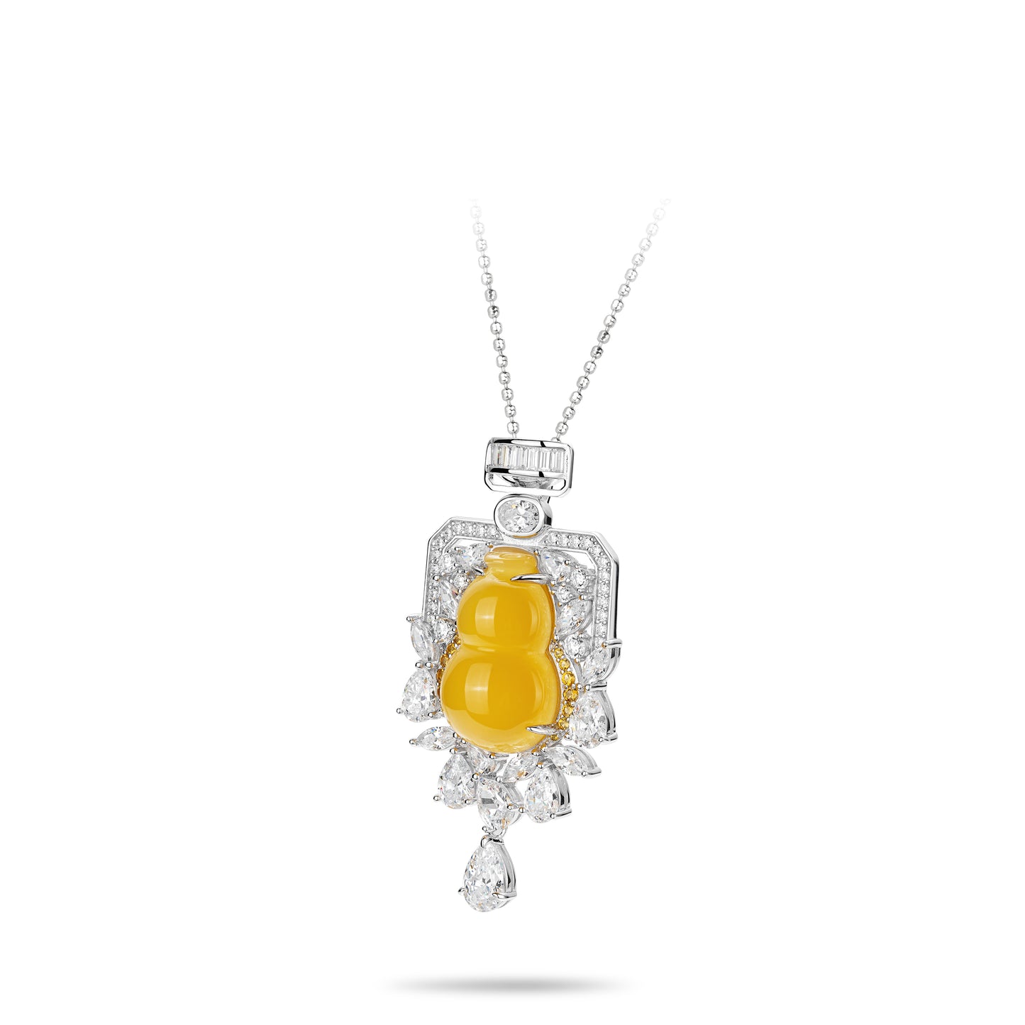 High Jewelry Collection: Yellow hand-carved Jade detailed "Perfume Bottle Hulu" Necklace