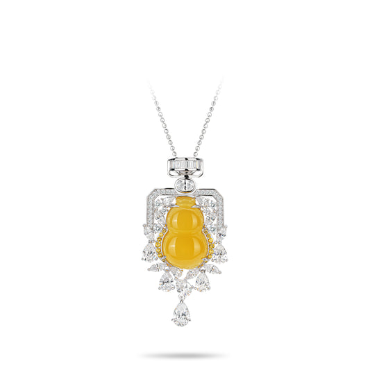 High Jewelry Collection: Yellow hand-carved Jade detailed "Perfume Bottle Hulu" Necklace