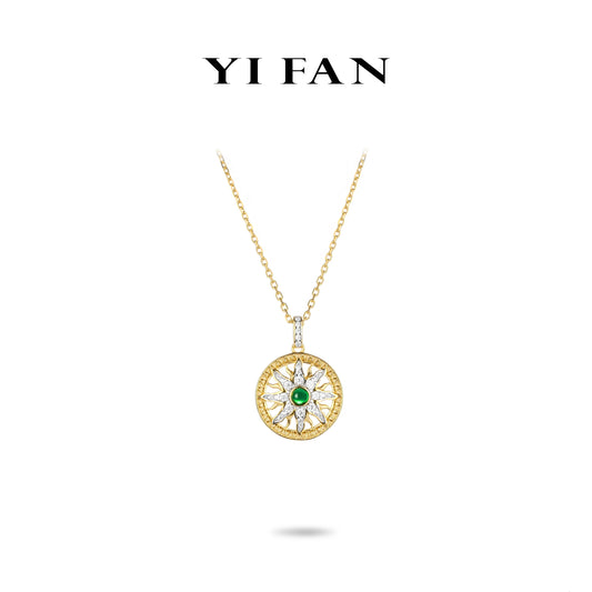 Welfare exclusive Golden time collection: Modern "Green Dot Sunflower Disc" Pendant Necklace