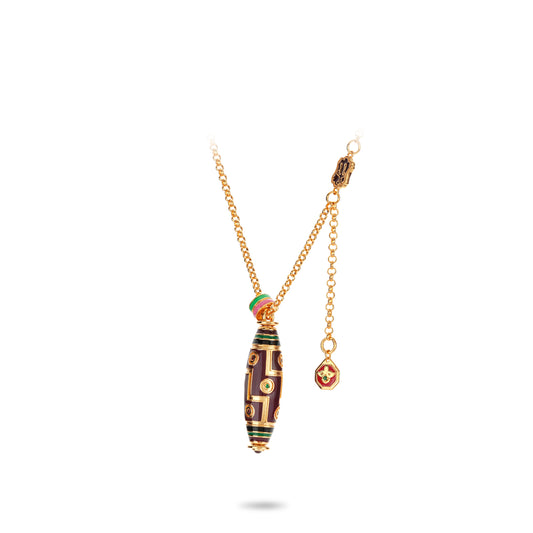 High Jewelry collection: the Colorful Antique Style Bullet (Nine-Eyed Dzi Bead Design) Pendant Necklace