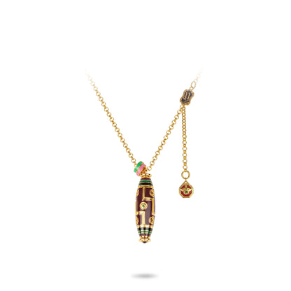 High Jewelry collection: the Colorful Antique Style Bullet (Nine-Eyed Dzi Bead Design) Pendant Necklace