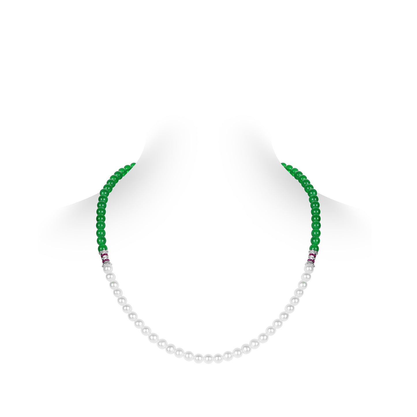 Welfare Exclusive: Green chalcedony and White shell pearls beads "Multi-purpose" Necklace & Bracelet