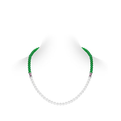 Welfare Exclusive: Green chalcedony and White shell pearls beads "Multi-purpose" Necklace & Bracelet