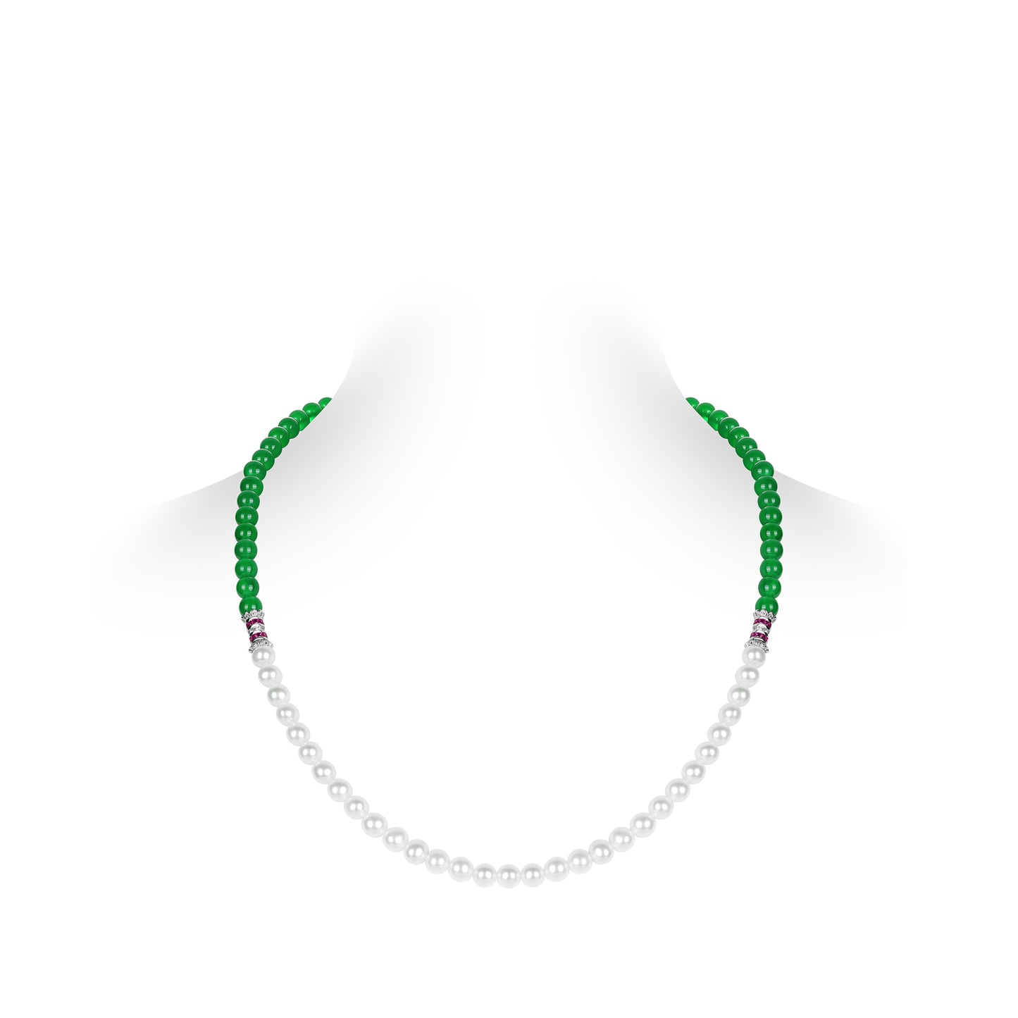 Welfare Exclusive: Green chalcedony and White shell pearls beads "Multi-purpose" Necklace & Bracelet