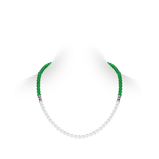 Welfare Exclusive: Green chalcedony and White shell pearls beads "Multi-purpose" Necklace & Bracelet