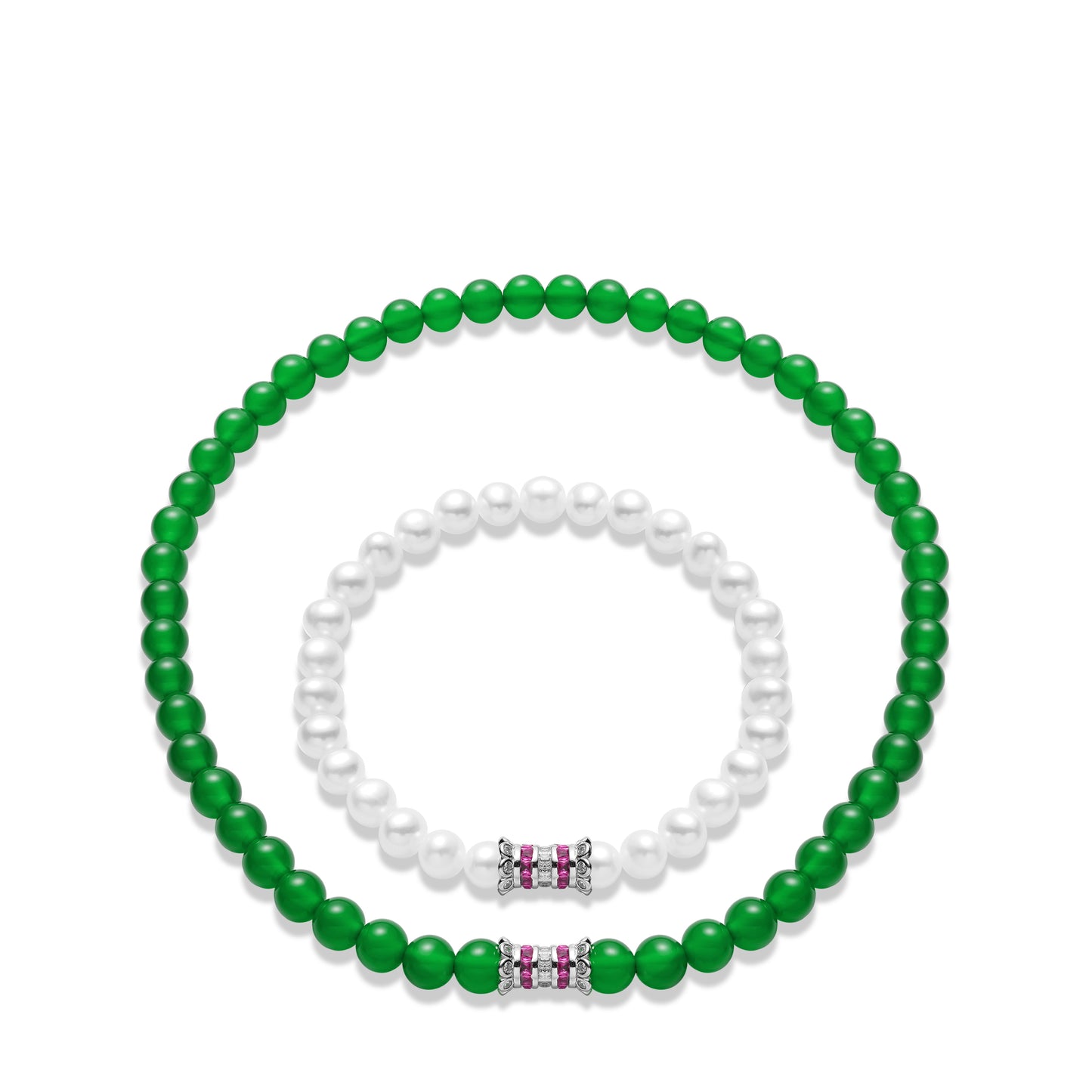 Welfare Exclusive: Green chalcedony and White shell pearls beads "Multi-purpose" Necklace & Bracelet