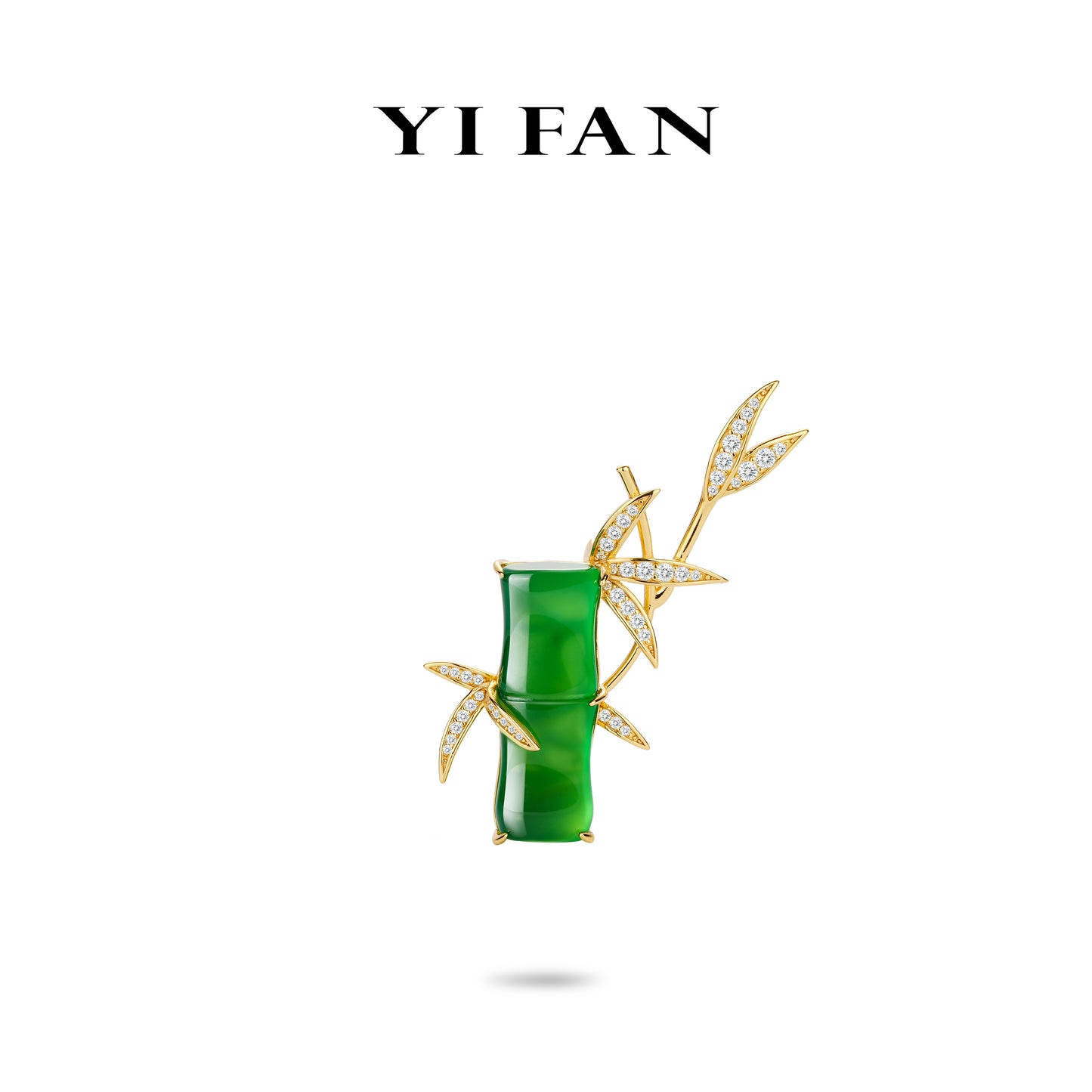 Green jade collection: Modern “Golden Bamboo Rising-up” detailed multi-purpose Brooch/Pendant