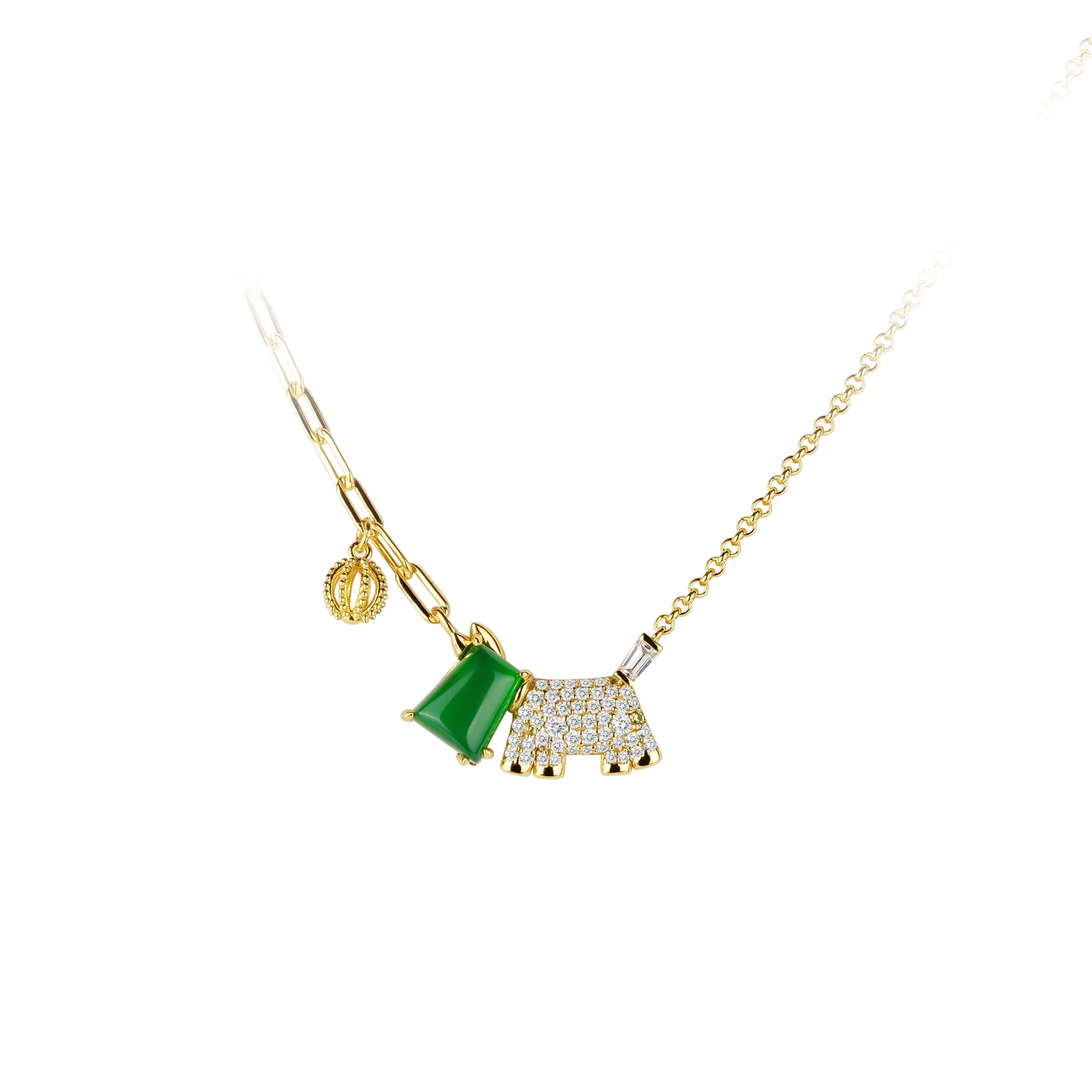 Golden time collection: Green Jade "Cute puppy with treasure" Pendant Necklace