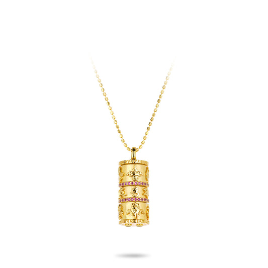 Pre-order High Jewelry collection: "Tibetan-style Golden Prayer Wheel" detailed Pendant Necklace