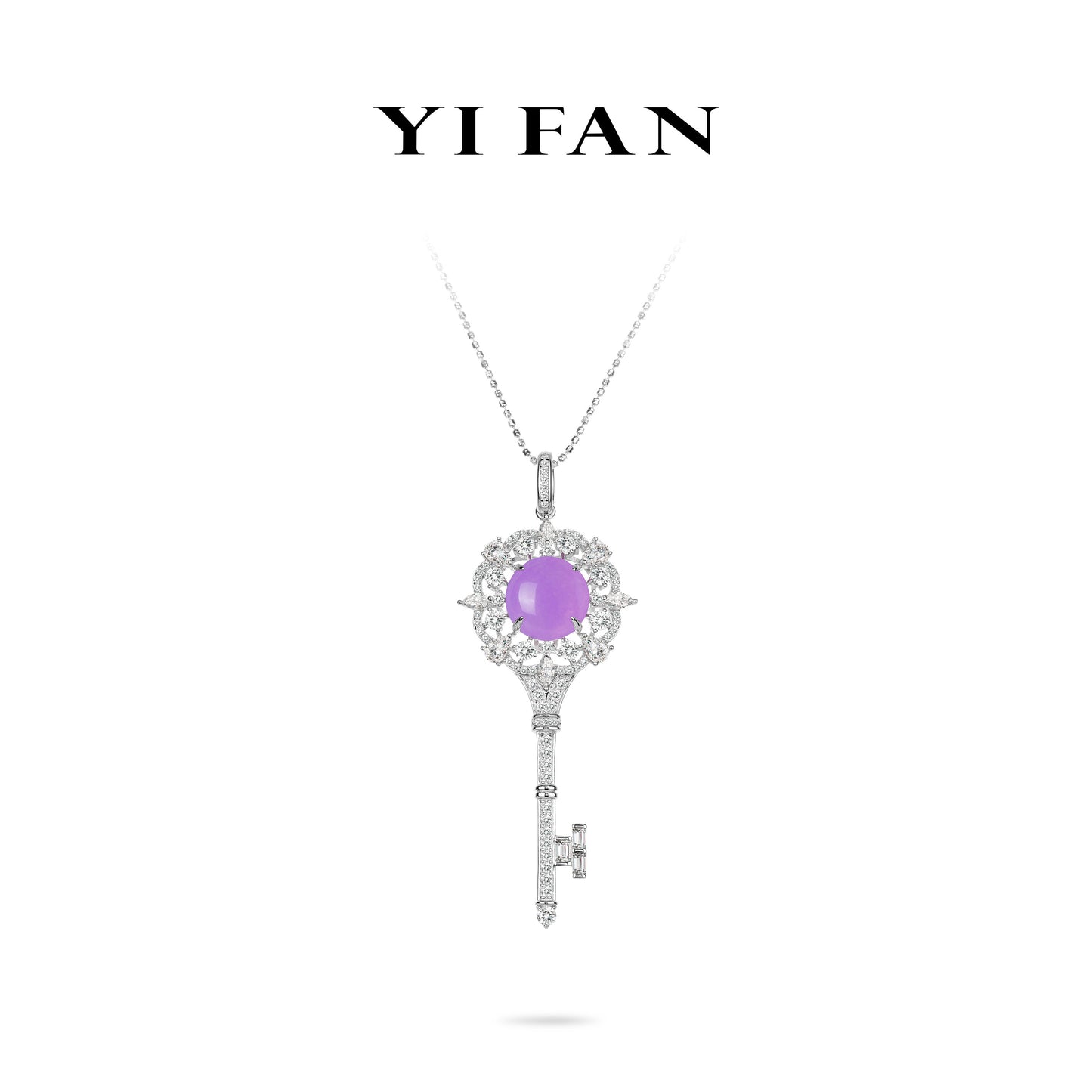 High Jewelry Collection: Modern Vibrant Purple Jade “Lace Key” Pendant Necklace