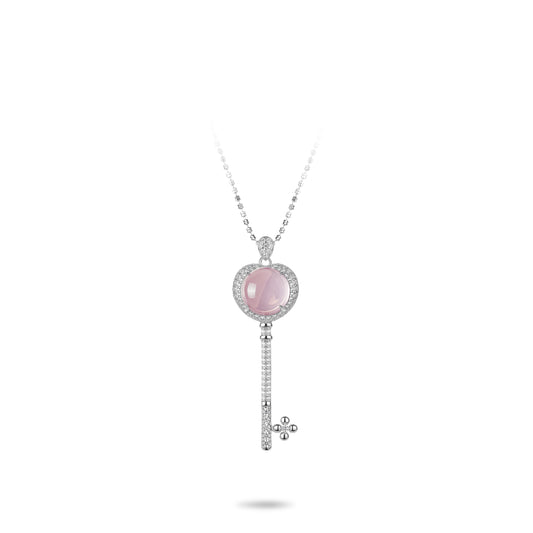 Welfare Exclusive: Modern Pink Jade “Heart Key” Pendant Necklace