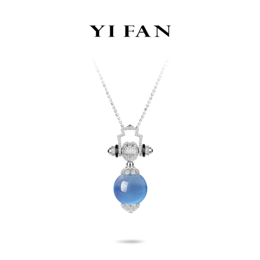 High Jewelry collection: Art deco "Blue Luminous Pearl" detailed Pendant Necklace