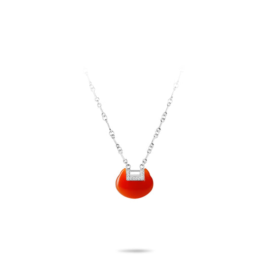 Red Agate Collection: Hand-carved "Good Luck Ruyi" Unique Chain Necklace