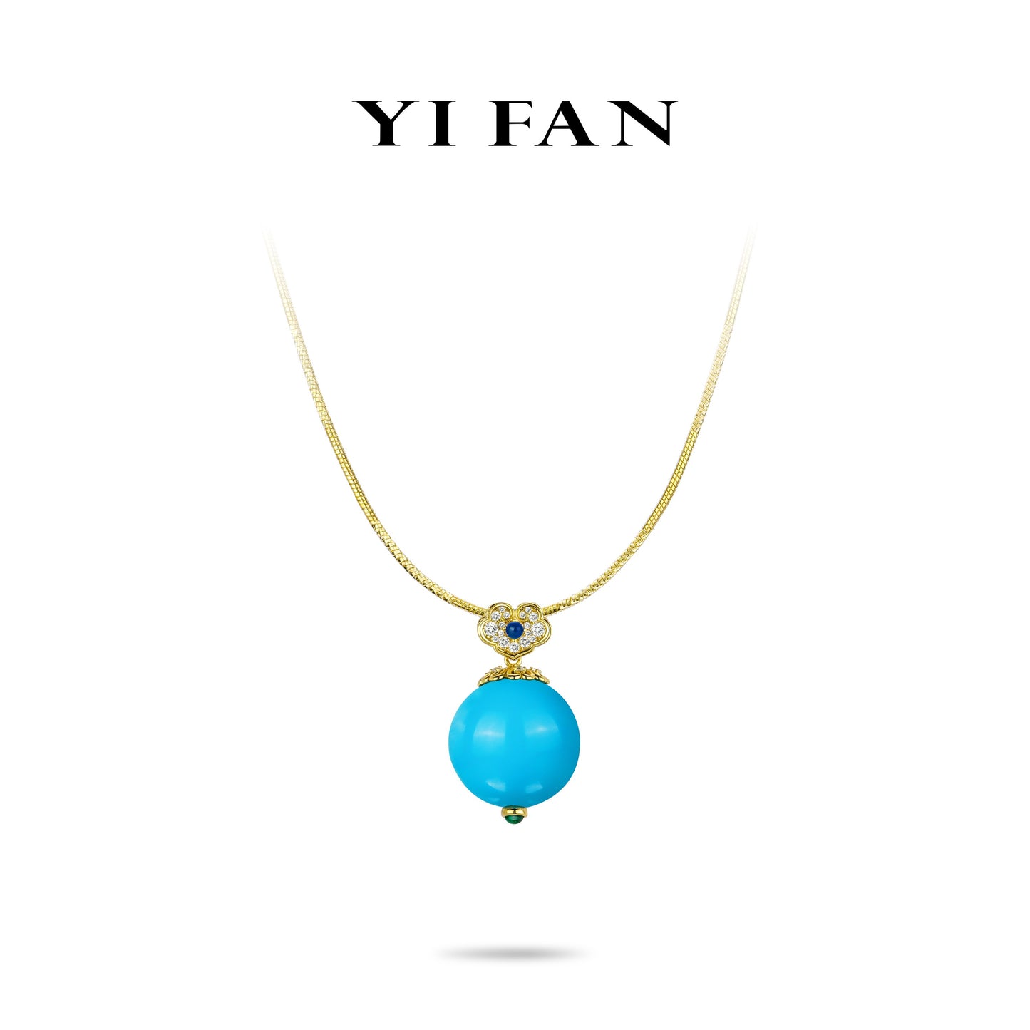 Golden Time Collection: Vintage style Dyed Blue Turquoise "Ruyi" detailed Pendant Necklace