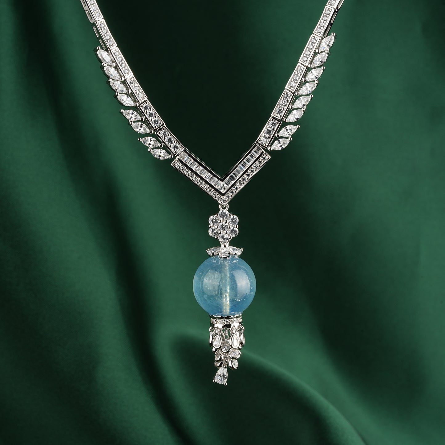 High Jewelry collection: Luxury "Blue Luminous Pearl fringe drops" detailed Necklace