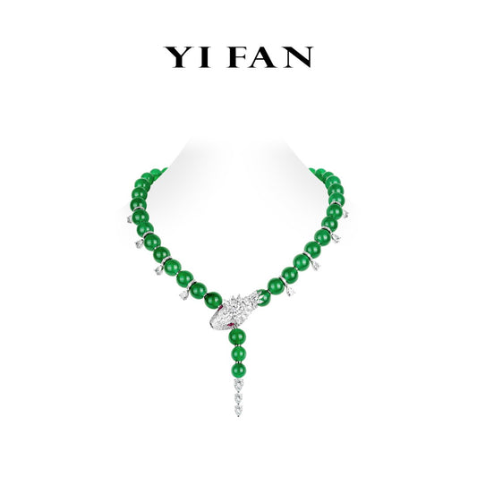 Pre-order High Jewelry collection: Luxury “Dazzling Serpent” green jade beads necklace