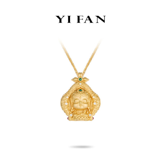 Golden time collection: Hand carved "Baby Buddha" Pendant Necklace