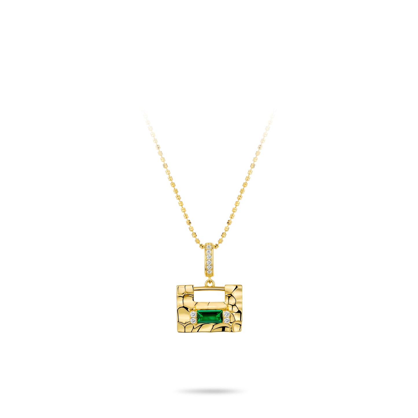 Golden time collection: Modern "Golden Green Treasure Bag" Pendant Necklace