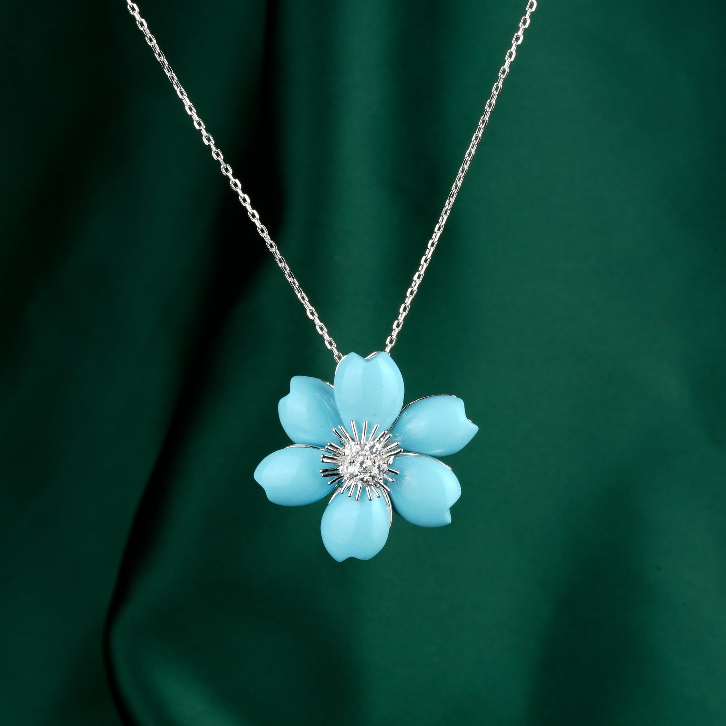 High Jewelry collection: Modern "Blue Sakura Petal" Pendant Necklace