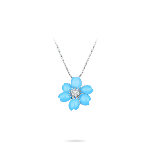 High Jewelry collection: Modern "Blue Sakura Petal" Pendant Necklace