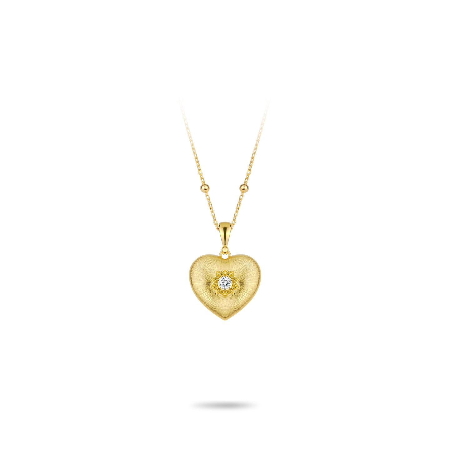 Golden time collection: Modern "Brushed Dazzling Heart" detailed Pendant Necklace (2 side to wear)