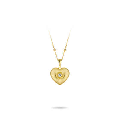 Golden time collection: Modern "Brushed Dazzling Heart" detailed Pendant Necklace (2 side to wear)